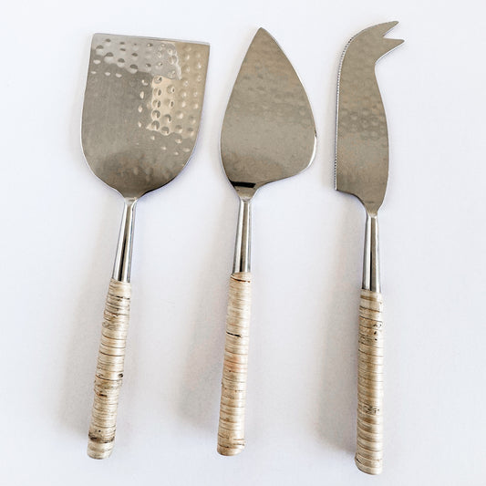 Rattan Cheese Knives, Set of 3